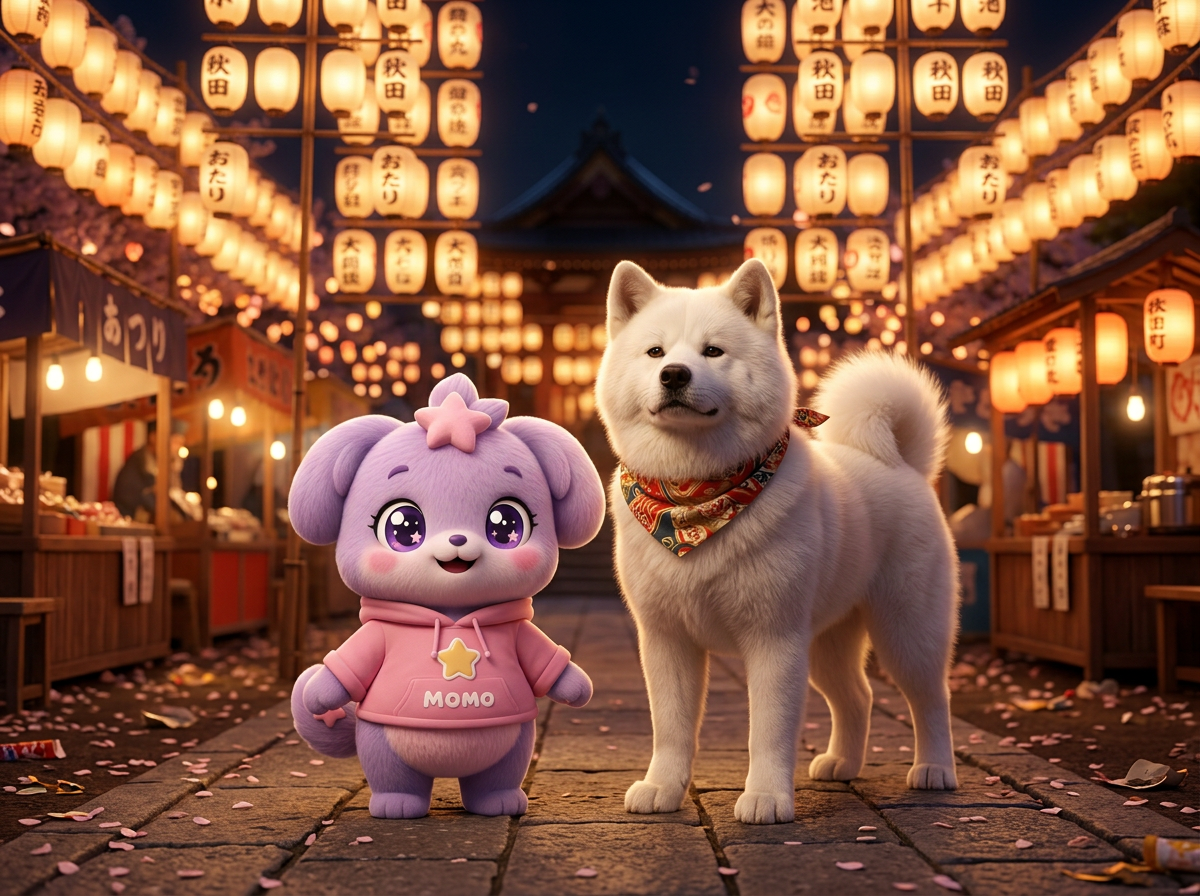 Akita mascot at landmark