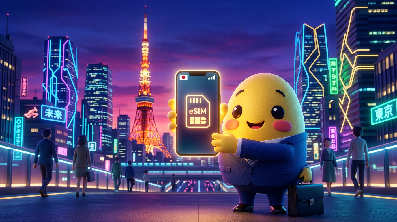Phone with eSIM activated for a trip to Japan